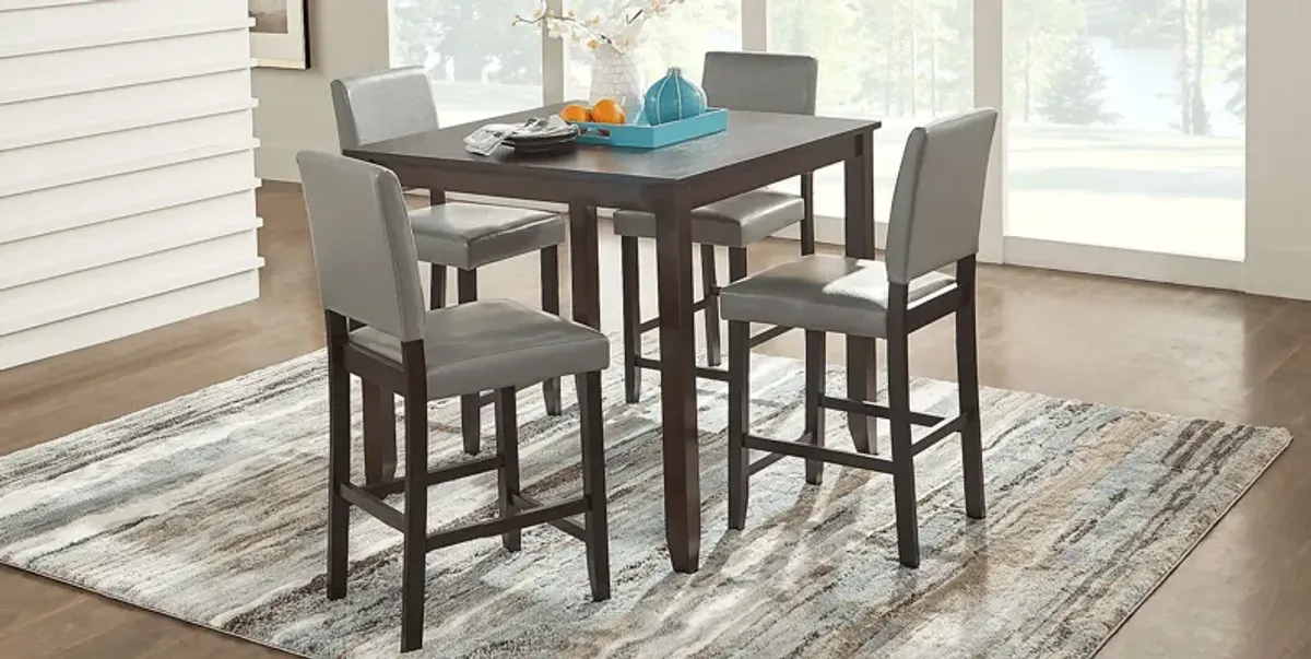 Sunset View Brown Cherry 5 Pc Counter Height Dining Set with Gray Stools