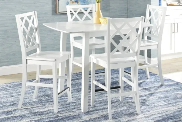 Concord White 5 Pc Counter Height Drop Leaf Dining Room with White Diamond Back Stools