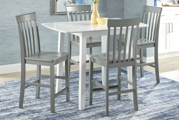 Concord White 5 Pc Counter Height Drop Leaf Dining Room with Gray Slat Back Stools
