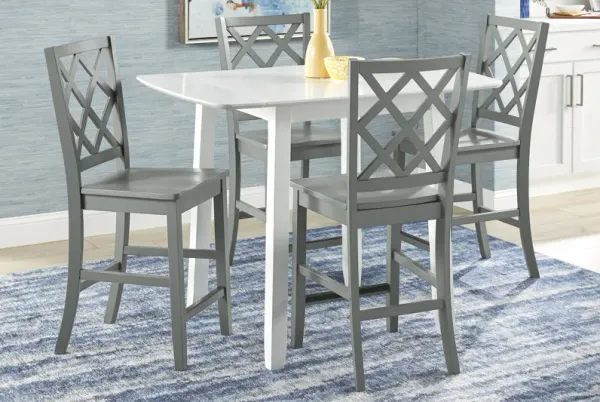 Concord White 5 Pc Counter Height Drop Leaf Dining Room with Gray Diamond Back Stools
