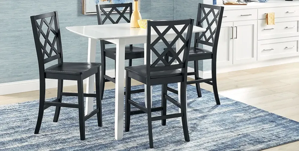 Concord White 5 Pc Counter Height Drop Leaf Dining Room with Black Diamond Back Stools