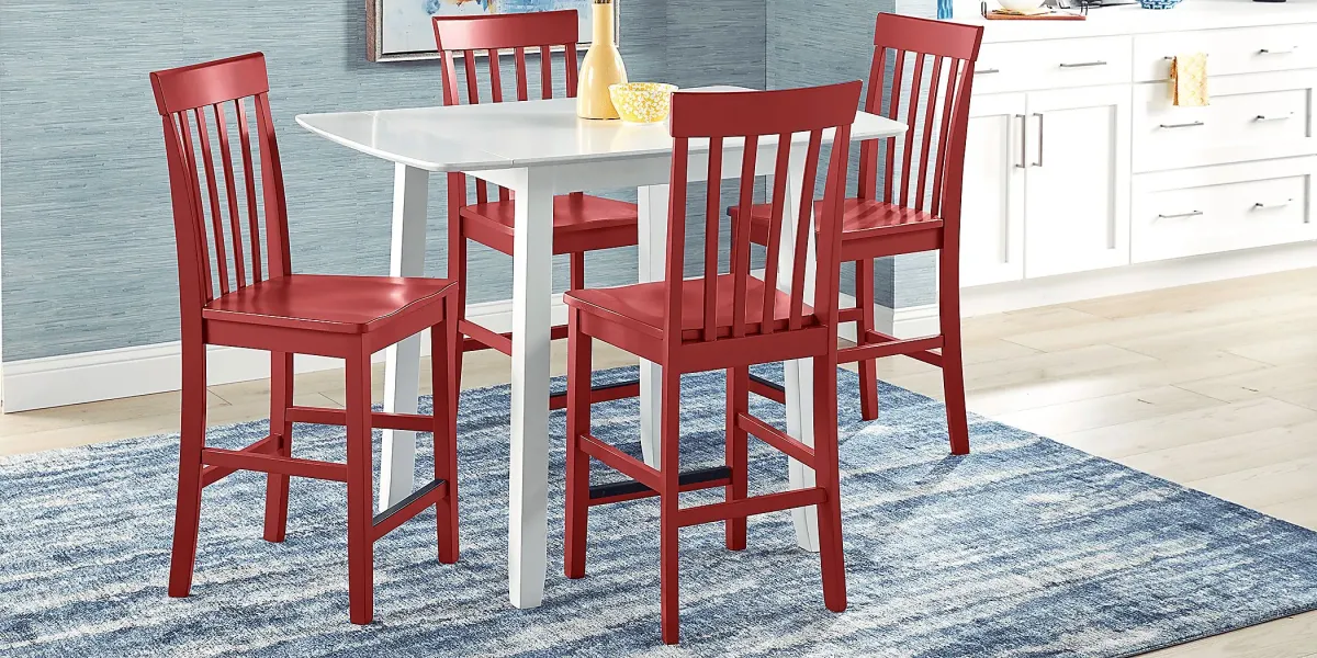 Concord White 5 Pc Counter Height Drop Leaf Dining Room with Red Slat Back Stools