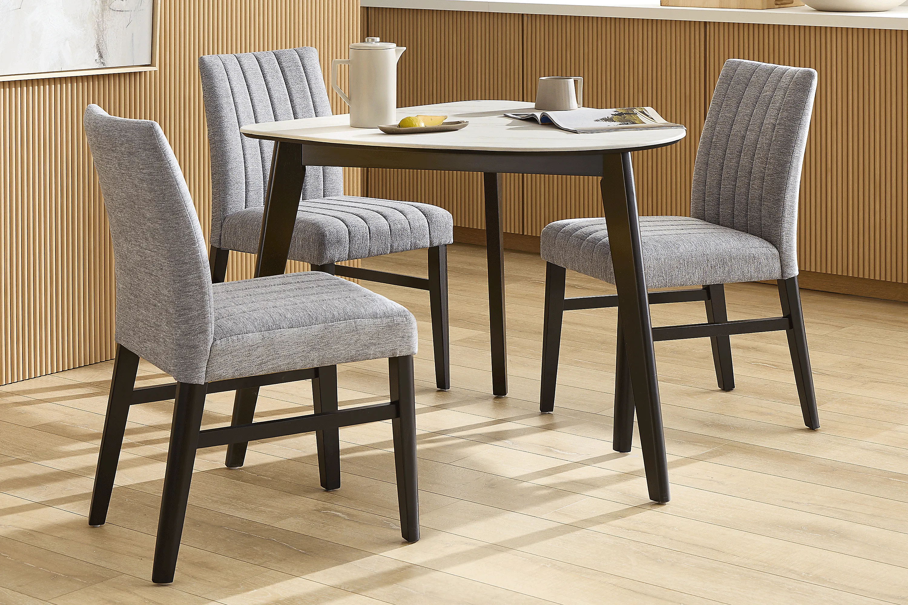 Javis White 4 Pc Half Oval Dining Room with Gray Side Chairs