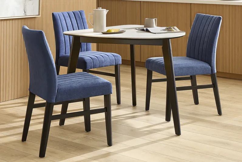 Javis White 4 Pc Half Oval Dining Room with Blue Side Chairs