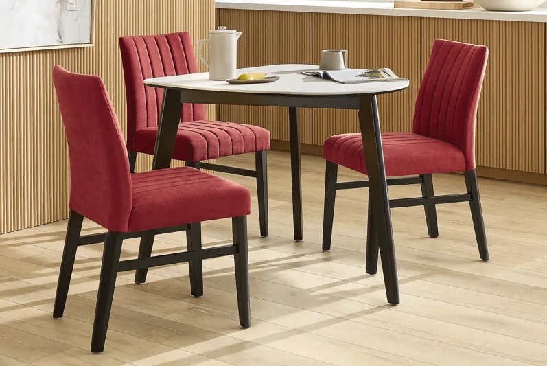 Javis White 4 Pc Half Oval Dining Room with Red Side Chairs
