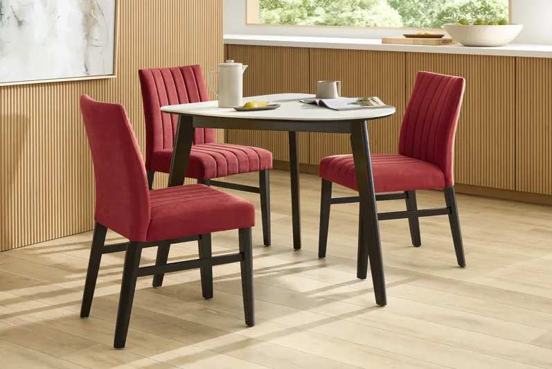 Javis White 4 Pc Half Oval Dining Room with Red Side Chairs