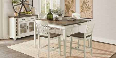 Country Lane Antique White 5 Pc Counter Height Dining Room with Slat Back Stools
