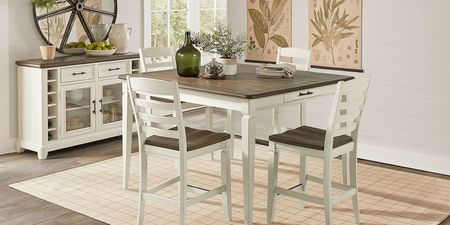 Country Lane Antique White 5 Pc Counter Height Dining Room with Ladder Back Stools