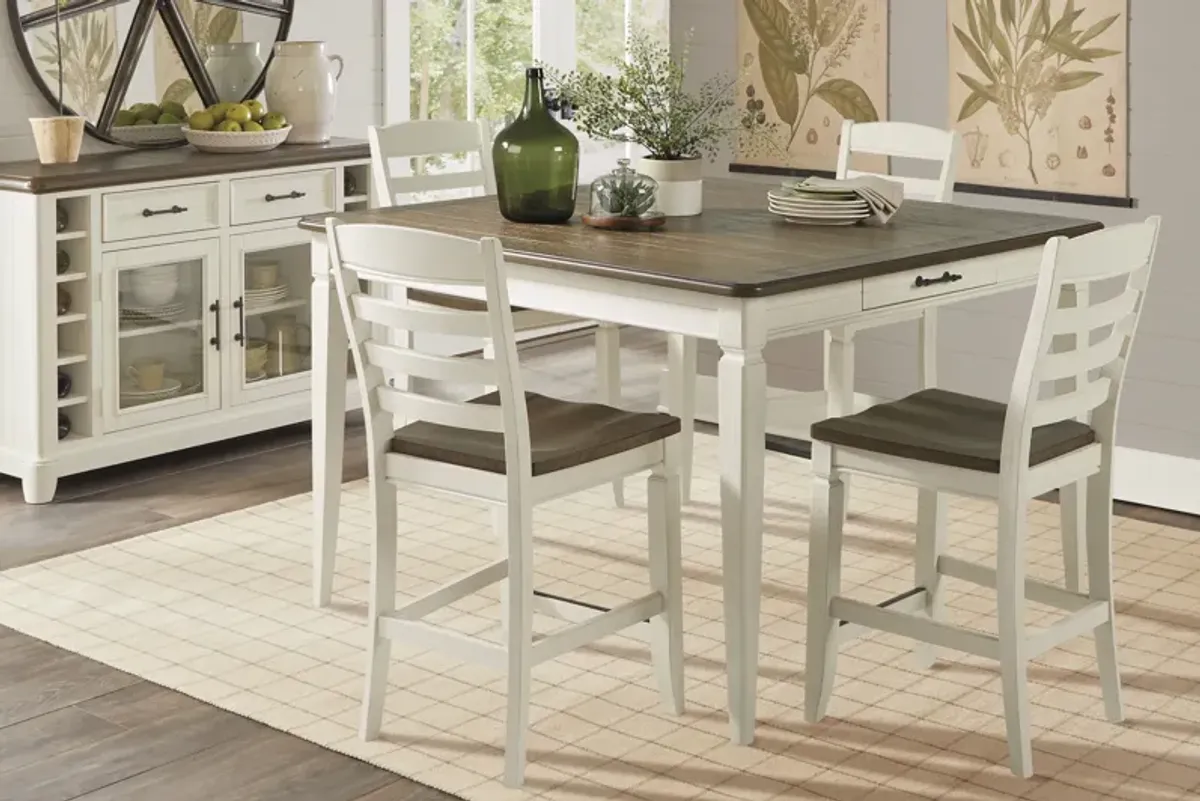 Country Lane Antique White 5 Pc Counter Height Dining Room with Ladder Back Stools
