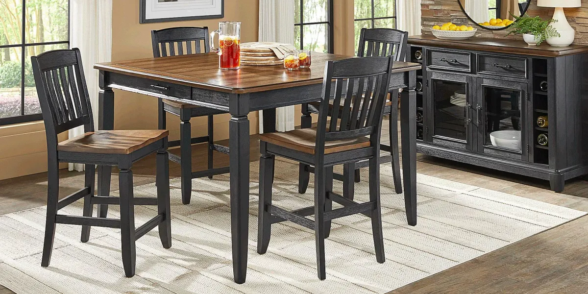 Country Lane Black 5 Pc Counter Height Dining Room with Slat Back Stools