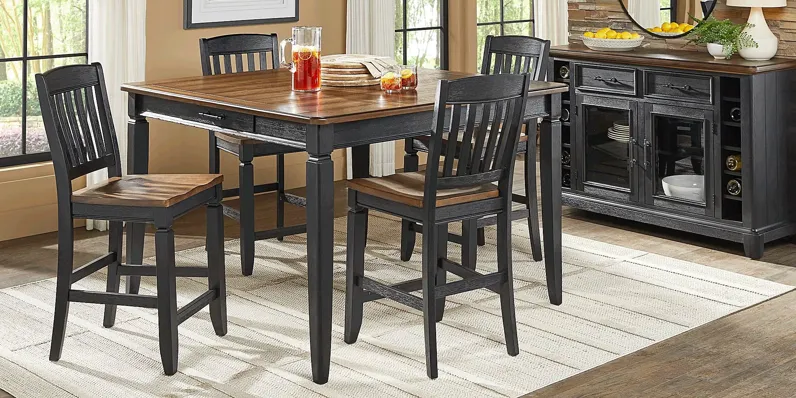 Country Lane Black 5 Pc Counter Height Dining Room with Slat Back Stools