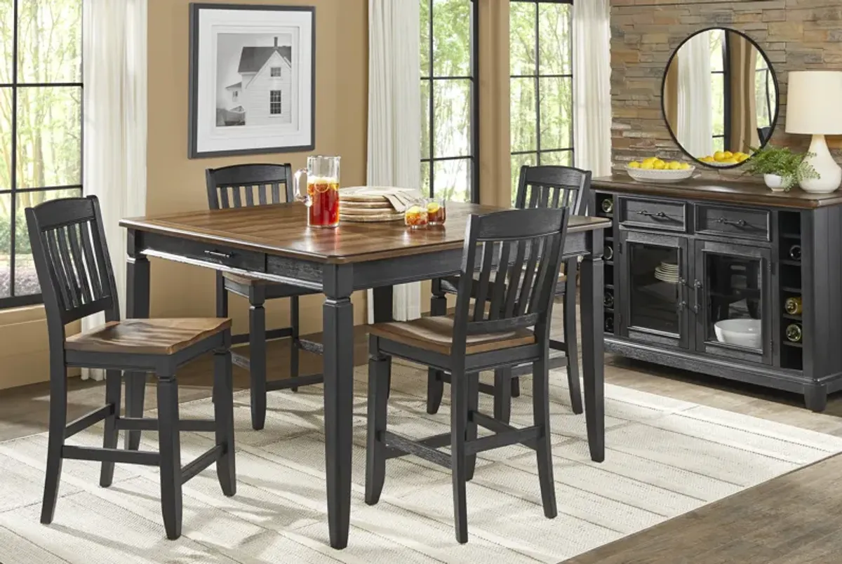 Country Lane Black 5 Pc Counter Height Dining Room with Slat Back Stools