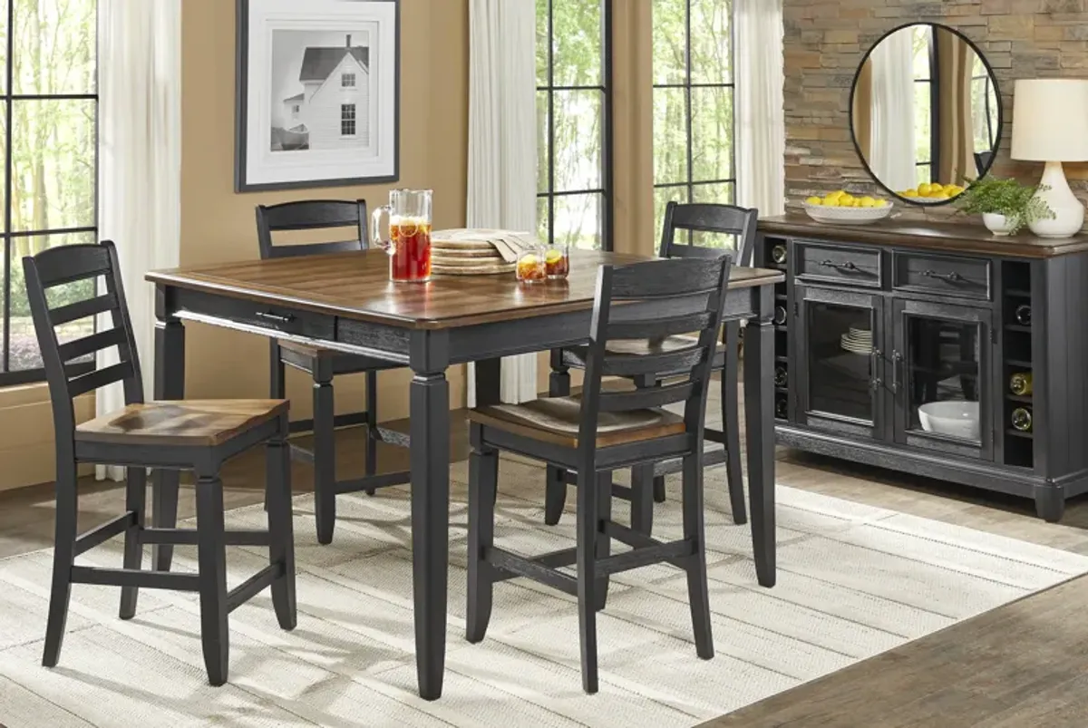 Country Lane Black 5 Pc Counter Height Dining Room with Ladder Back Stools
