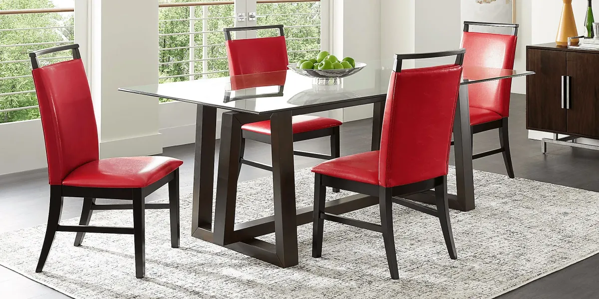 Fanmoore Espresso 5 Pc Dining Set with Red Chairs