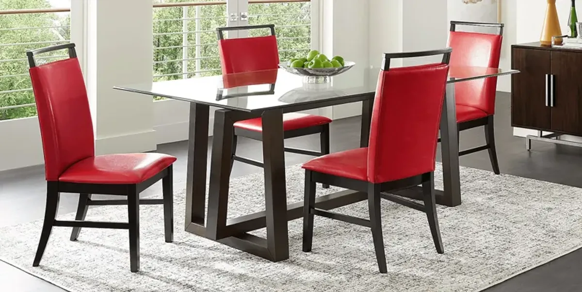 Fanmoore Espresso 5 Pc Dining Set with Red Chairs