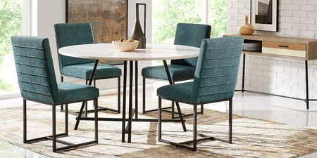 Soraya Street White 5 Pc Dining Room with Loft Side Teal Chairs