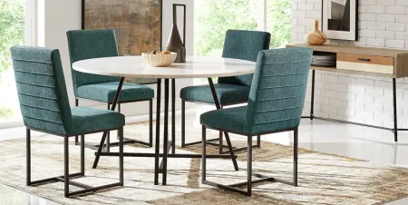 Soraya Street White 5 Pc Dining Room with Loft Side Teal Chairs