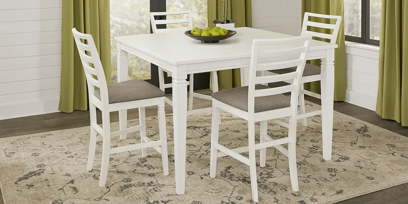 Riverdale White 5 Pc Square Counter Height Dining Room with Ladder Back Stools