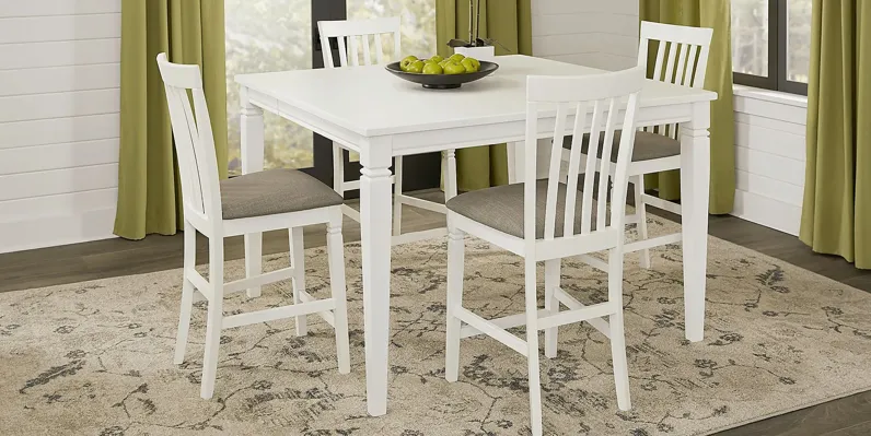 Riverdale White 5 Pc Square Counter Height Dining Room with Slat Back Stools