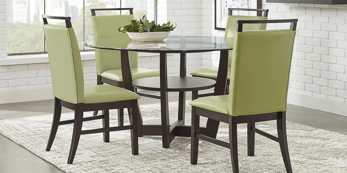 Ciara Espresso 5 Pc 48"" Round Dining Set with Green Chairs