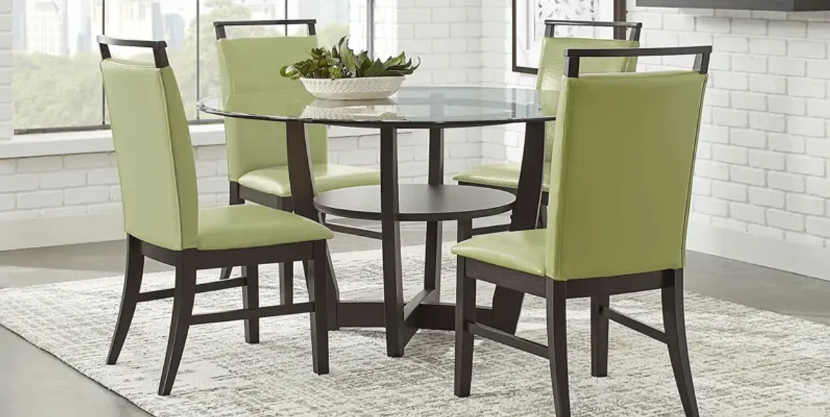 Ciara Espresso 5 Pc 48" Round Dining Set with Green Chairs