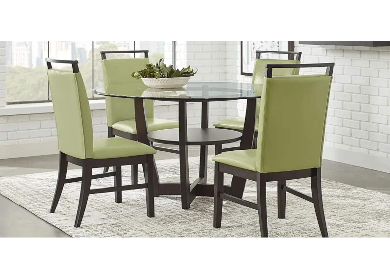 Ciara Espresso 5 Pc 48"" Round Dining Set with Green Chairs