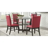 Ciara Espresso 5 Pc 48"" Round Dining Set with Red Chairs
