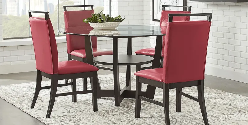 Ciara Espresso 5 Pc 48"" Round Dining Set with Red Chairs