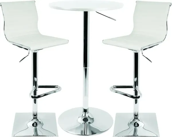 Hampden White 3 Pc Bar Height Dining Set