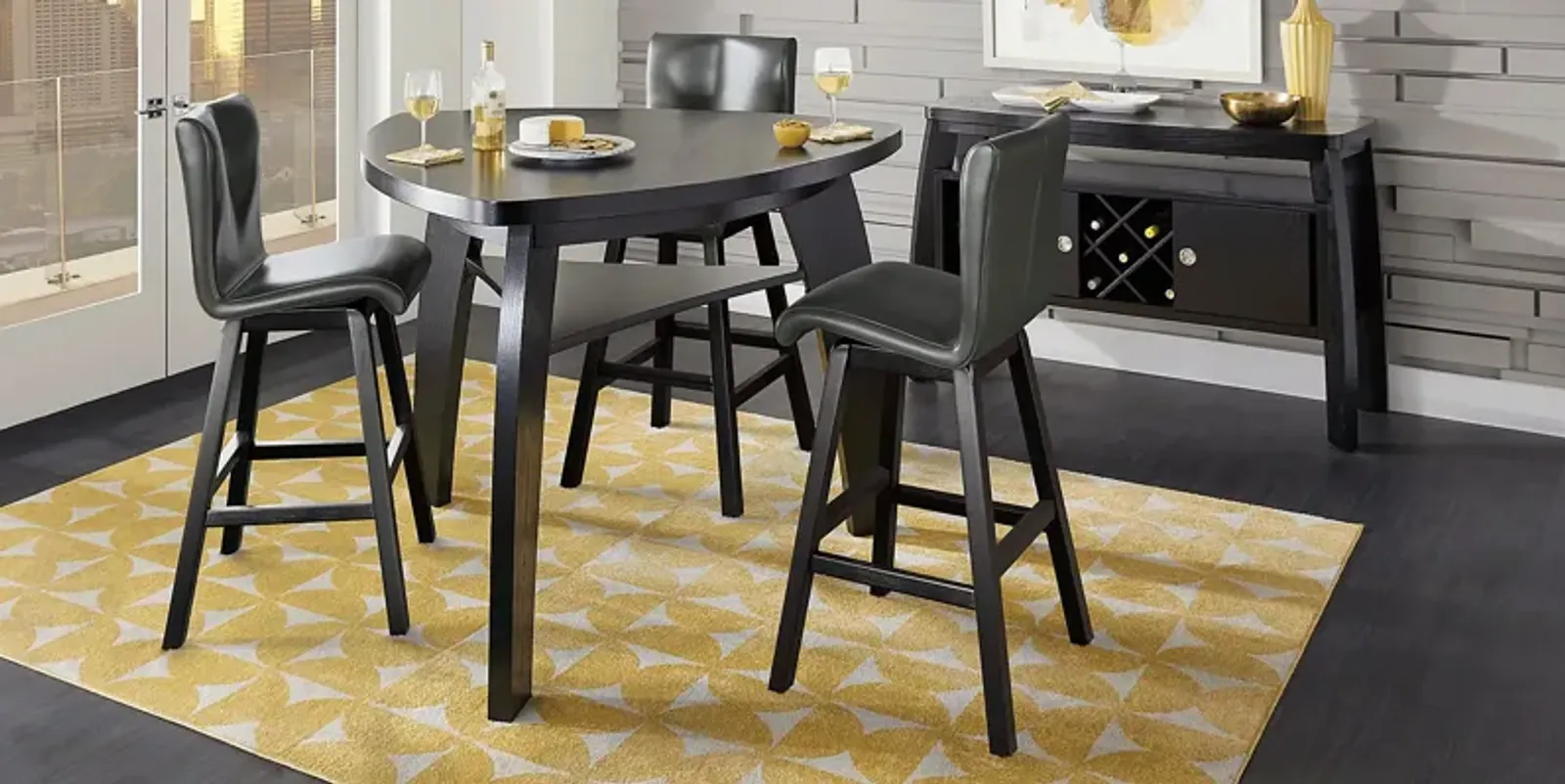 Cider Creek Chocolate 4 Pc Bar Height Dining Room With Gray Stools