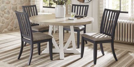 Hilton Head White 5 Pc Round Dining Room with Graphite Chairs