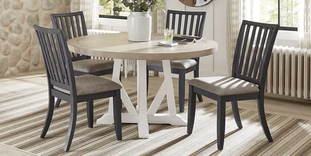 Hilton Head White 5 Pc Round Dining Room with Graphite Chairs