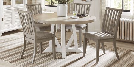 Hilton Head White 5 Pc Round Dining Room with Gray Chairs