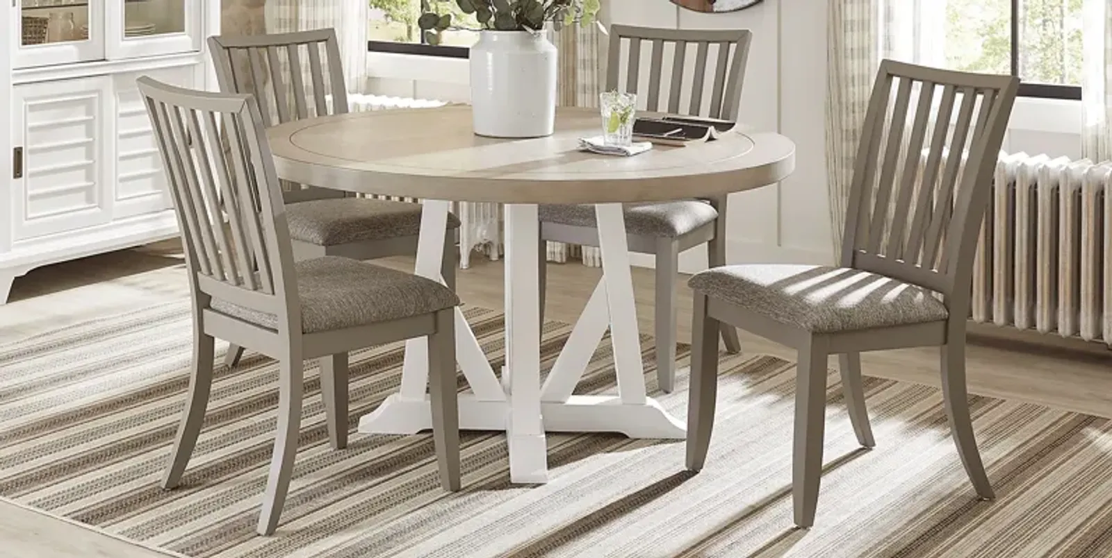 Hilton Head White 5 Pc Round Dining Room with Gray Chairs