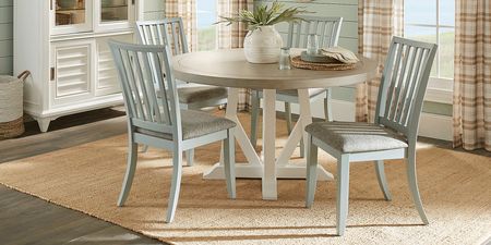 Hilton Head White 5 Pc Round Dining Room with Mint Chairs