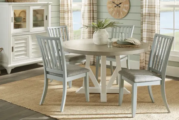 Hilton Head White 5 Pc Round Dining Room with Mint Chairs