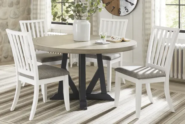 Hilton Head Graphite 5 Pc Round Dining Room with White Chairs