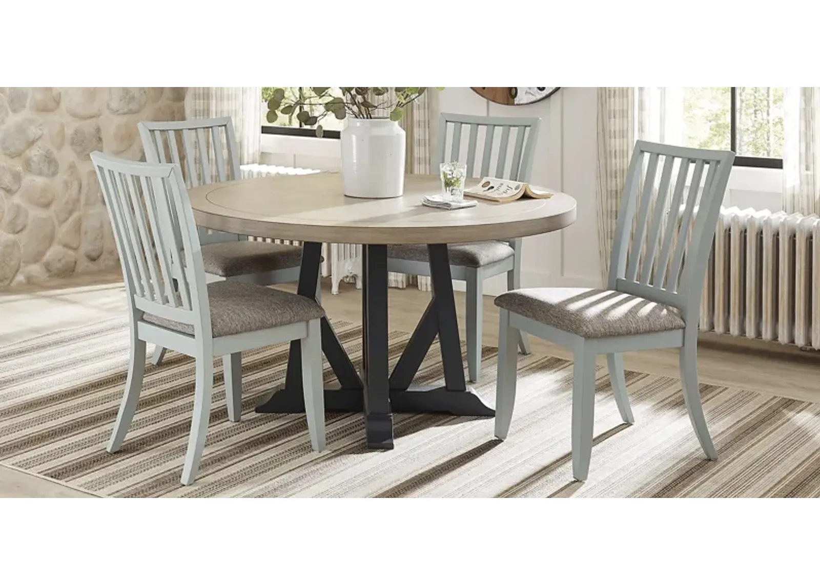 Hilton Head Graphite 5 Pc Round Dining Room with Mint Chairs