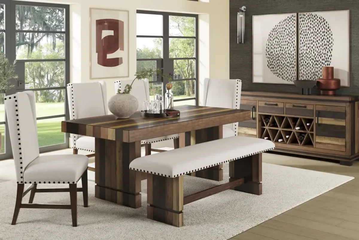 Westover Hills II Brown 6 Pc Rectangle Dining Room with Upholstered Chairs and Bench