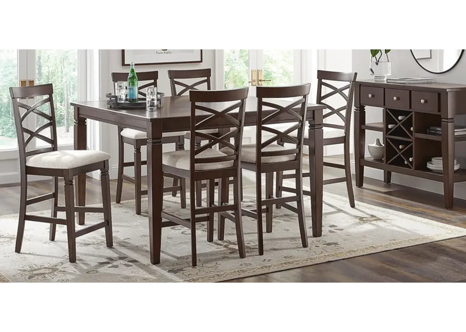 Winslow Brown Cherry 5 Pc Square Counter Height Dining Room with X-Back Stools