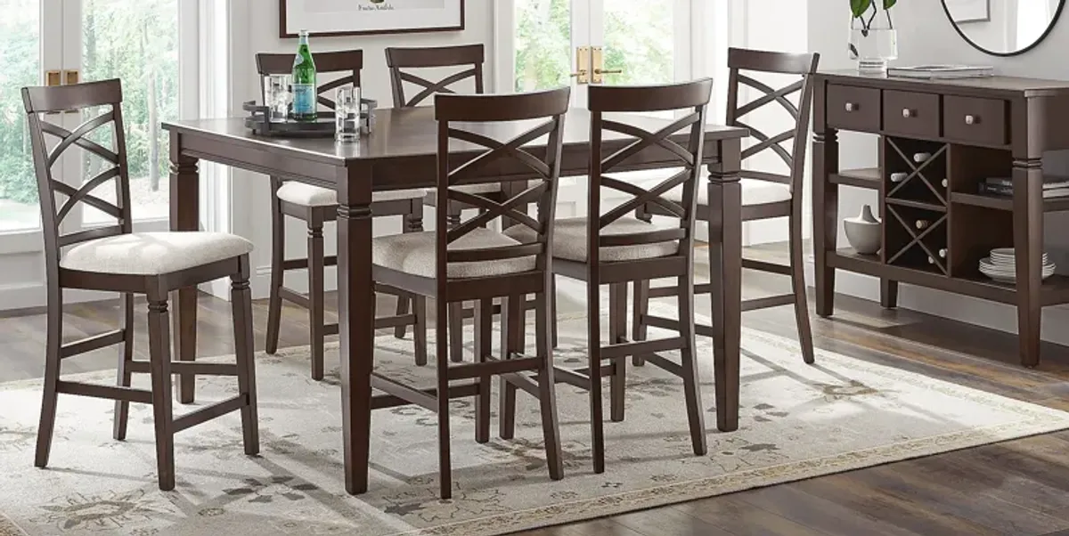 Winslow Brown Cherry 5 Pc Square Counter Height Dining Room with X-Back Stools