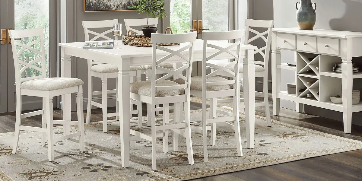 Winslow White 5 Pc Square Counter Height Dining Room with X-Back Stools