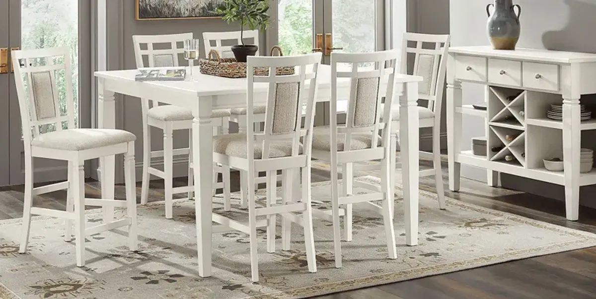 Winslow White 5 Pc Square Counter Height Dining Room with Upholstered Stools