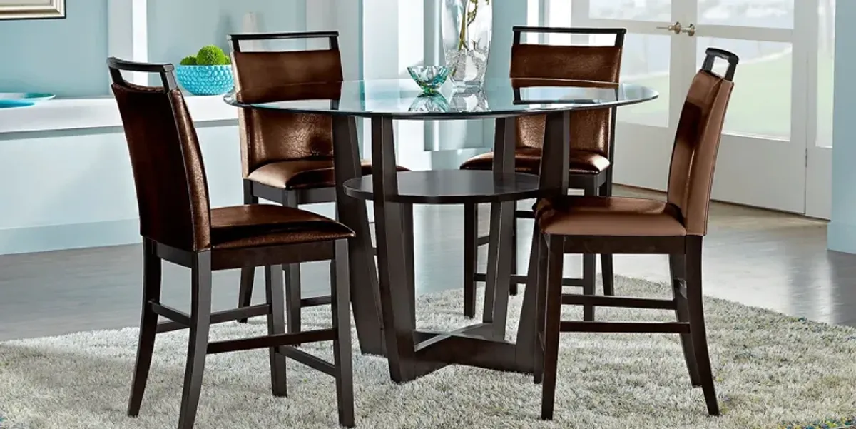 Ciara Espresso 5 Pc 48"" Round Counter Height Dining Set with Brown Stools