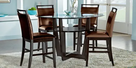 Ciara Espresso 5 Pc 48"" Round Counter Height Dining Set with Brown Stools