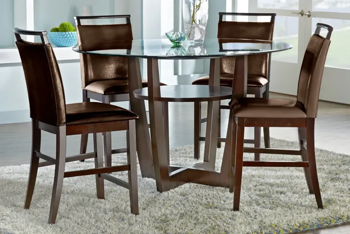 Ciara Espresso 5 Pc 48" Round Counter Height Dining Set with Brown Stools