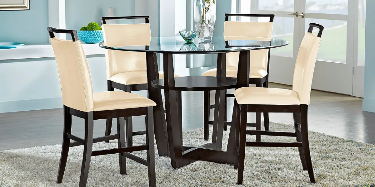 Ciara Espresso 5 Pc 48"" Round Counter Height Dining Set with Cream Stools