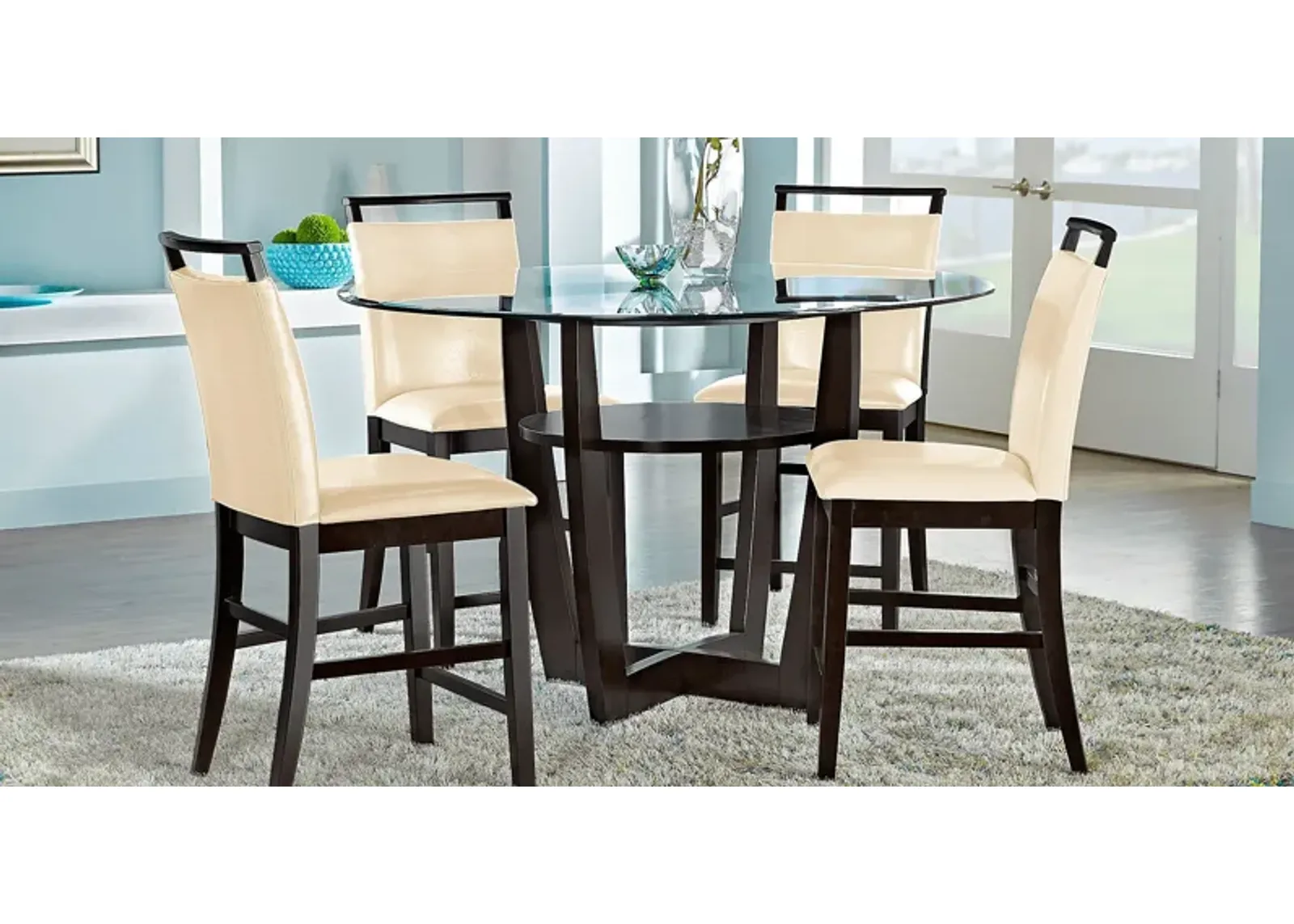 Ciara Espresso 5 Pc 48"" Round Counter Height Dining Set with Cream Stools