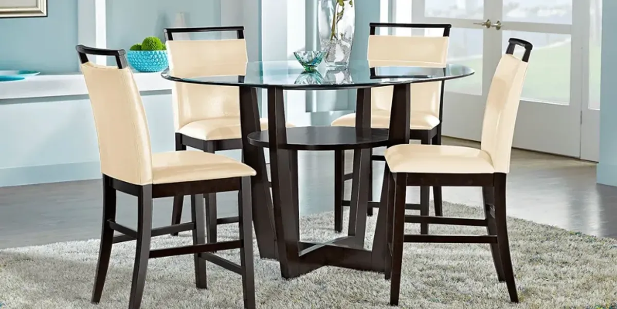 Ciara Espresso 5 Pc 48"" Round Counter Height Dining Set with Cream Stools