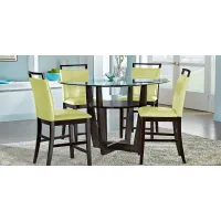Ciara Espresso 5 Pc 48"" Round Counter Height Dining Set with Green Stools